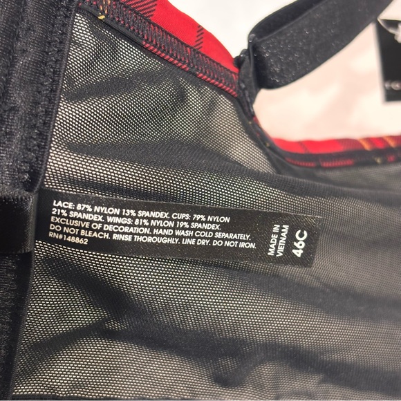 NWT Torrid XO Plunge Push-Up Wire Bra Noelle Plaid Lace Black Red Sz 46C Sexy - Picture 11 of 13